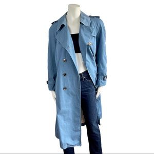 Vintage London Fog Double Breasted Belted Trench Coat Jacket Blue Spring